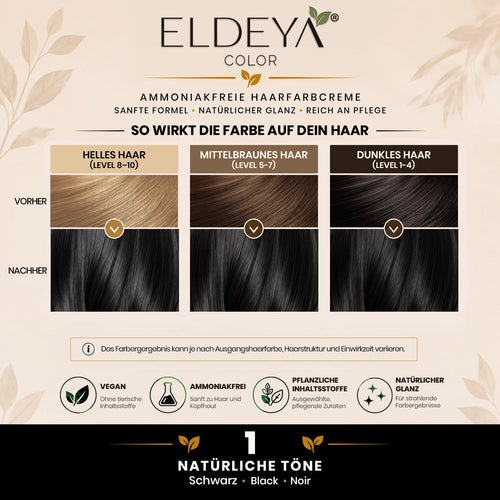 ELDEYA Haarfarbe 1 Schwarz (Set für Zuhause) - ELDEYAELDEYA Haarfarbe 1 Schwarz (Set für Zuhause)ELDEYA Haarfarbe 1 Schwarz (Set für Zuhause)