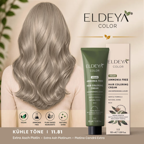 ELDEYA Haarfarbe 11.81 Extra Asch Platin (Set für Zuhause) - ELDEYAELDEYA Haarfarbe 11.81 Extra Asch Platin (Set für Zuhause)ELDEYA Haarfarbe 11.81 Extra Asch Platin (Set für Zuhause)